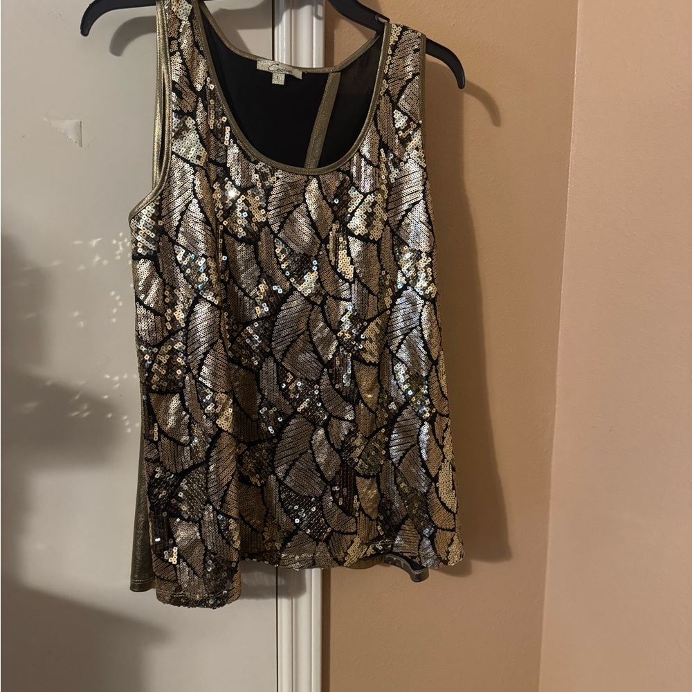 Cecico Silver and Black Sequin Tank Top